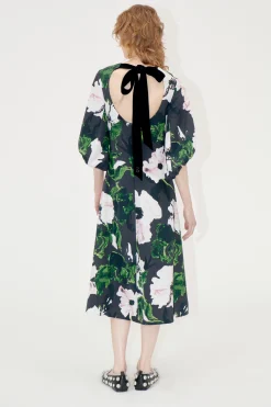 STINE GOYA 3/4 Volume Sleeves Midi Dress - Umber Windflower UmberWindflower Online