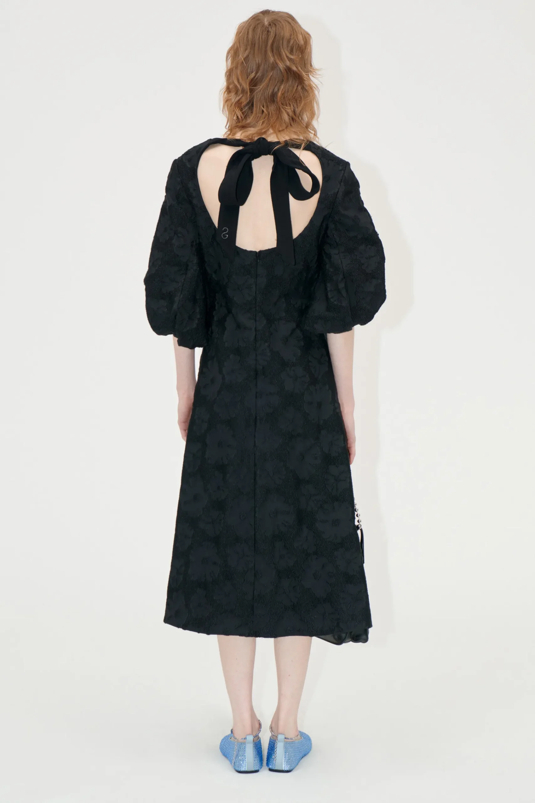 STINE GOYA 3/4 Volume Sleeves Midi Dress - Anemone Jacquard AnemoneJacquard Store