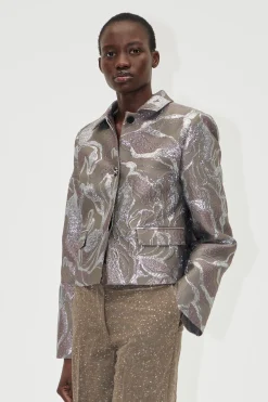 STINE GOYA Boxy Straight Jacket - Abstract Foliage AbstractFoliage Discount