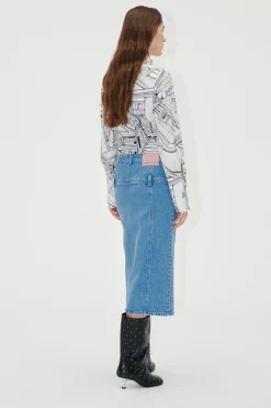 STINE GOYA Button Slit Detail Midi Skirt - Denim Blue DenimBlue Sale