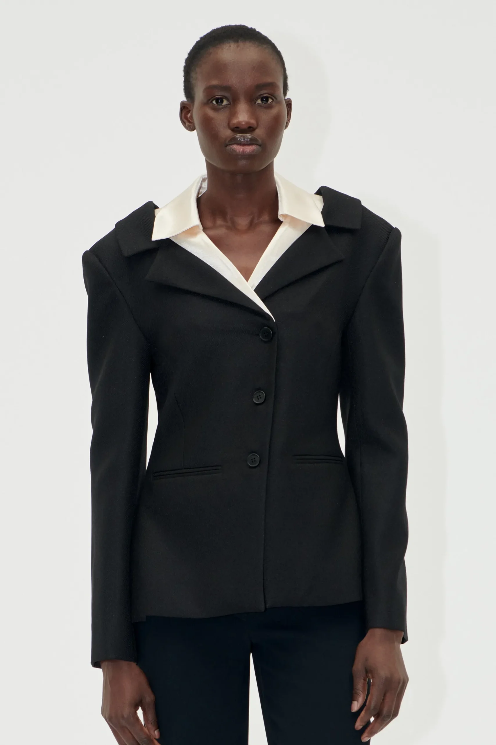 STINE GOYA Double Collar Tailored Jacket - Black / Butter Milk Flash Sale