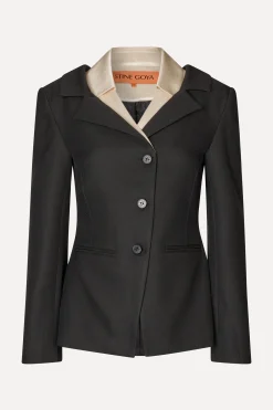 STINE GOYA Double Collar Tailored Jacket - Black / Butter Milk Flash Sale