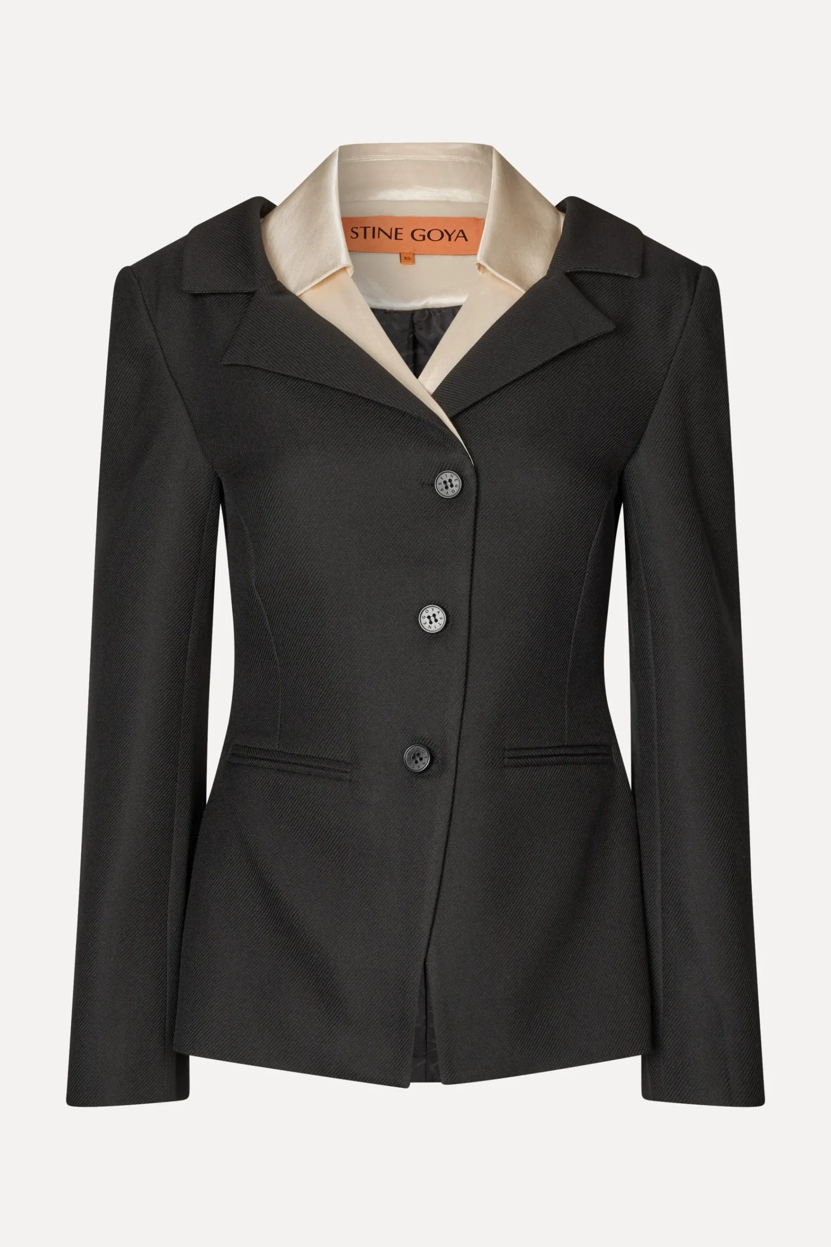 STINE GOYA Double Collar Tailored Jacket - Black / Butter Milk Flash Sale