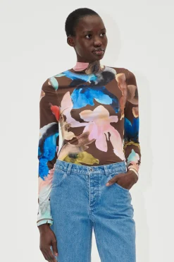 STINE GOYA Elastic High Neck Collared Top - Aquarelle Garden AquarelleGarden Sale