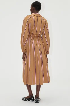 STINE GOYA Elasticated Midi Dress - Cocoa Stripes CocoaStripes Sale