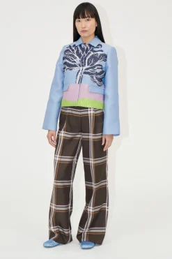 STINE GOYA Front Pleat Long Straight Pants - Weaved Checks WeavedChecks Online