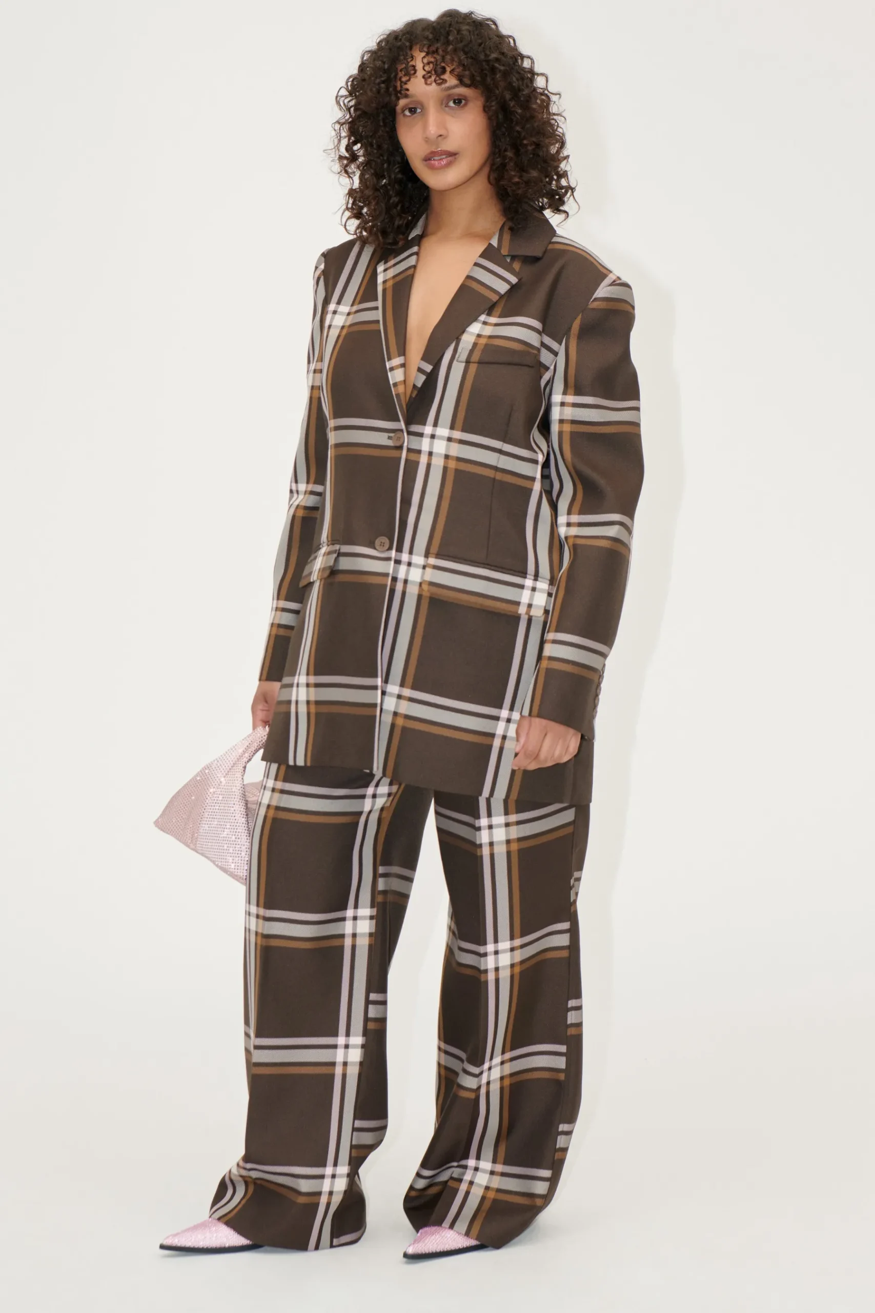 STINE GOYA Front Pleat Long Straight Pants - Weaved Checks WeavedChecks Online