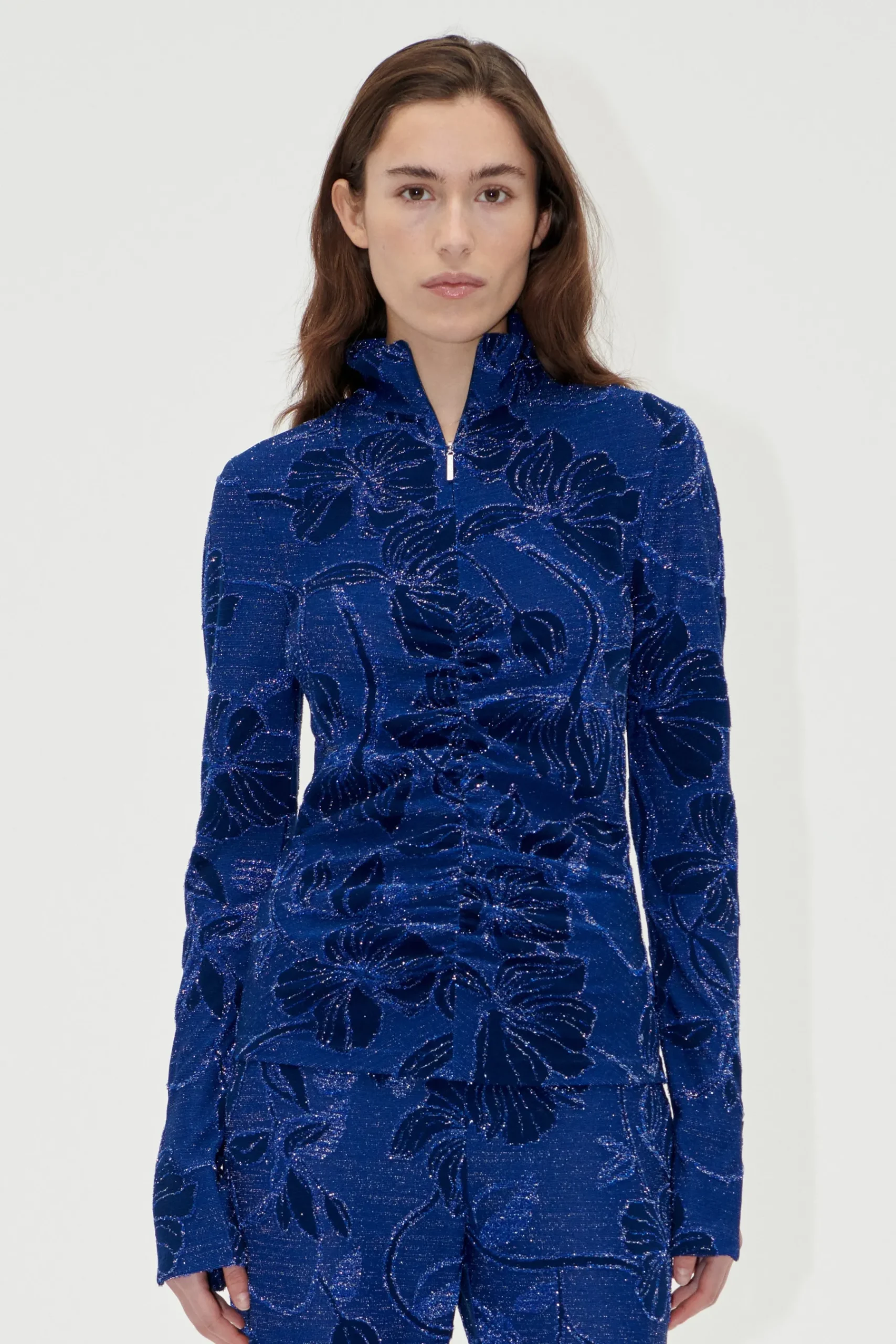 STINE GOYA Gathered Long Sleeve High Neck Collar Top - Fine Line Poppies FineLinePoppies New