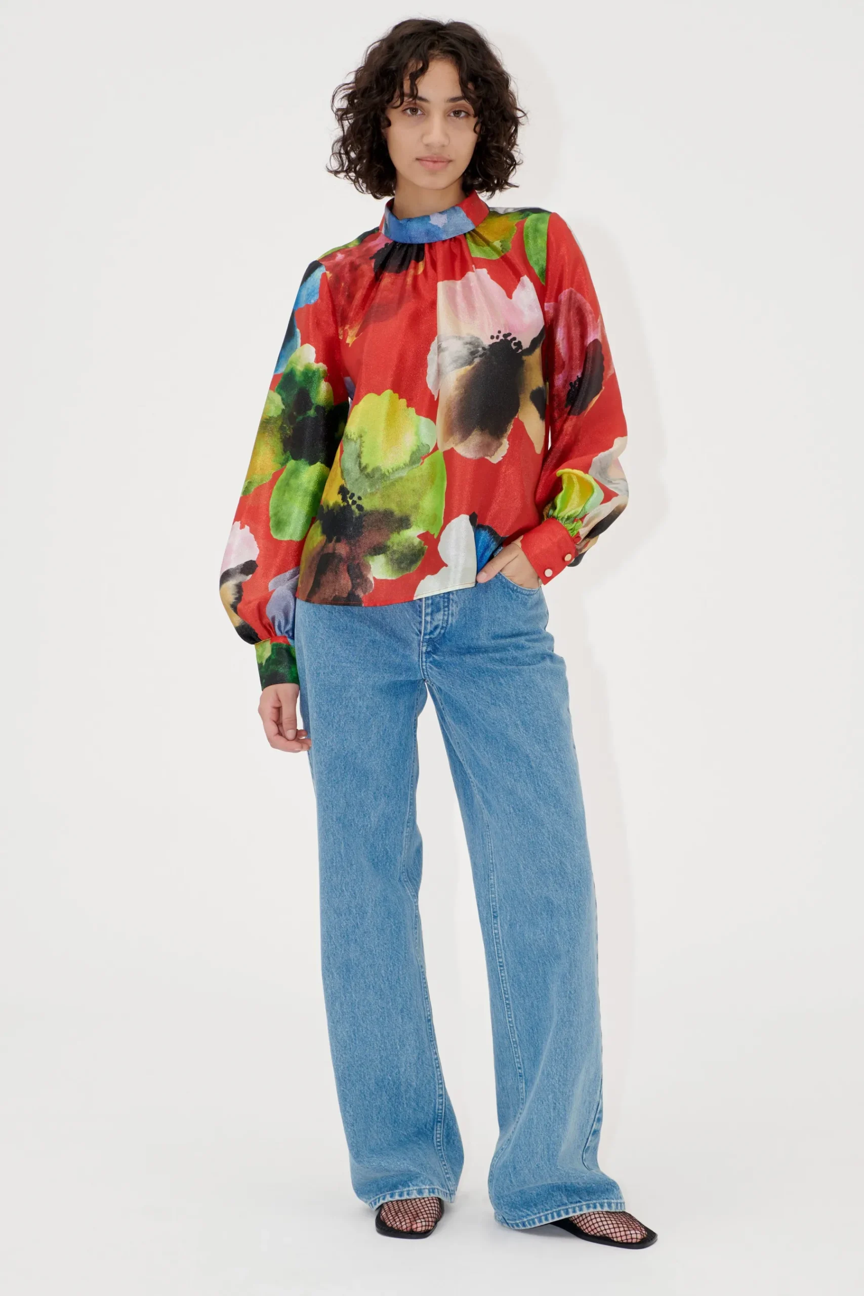 STINE GOYA Gathered Long Sleeve Top - Bloom In Red BloomInRed Sale