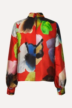 STINE GOYA Gathered Long Sleeve Top - Bloom In Red BloomInRed Sale