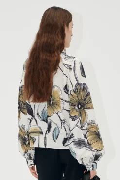 STINE GOYA Gathered Long Sleeve Top - Fine Line Poppies FineLinePoppies Cheap