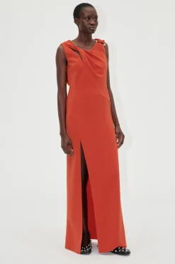 STINE GOYA Knotted Floor Length Dress - Red Ochre RedOchre Clearance