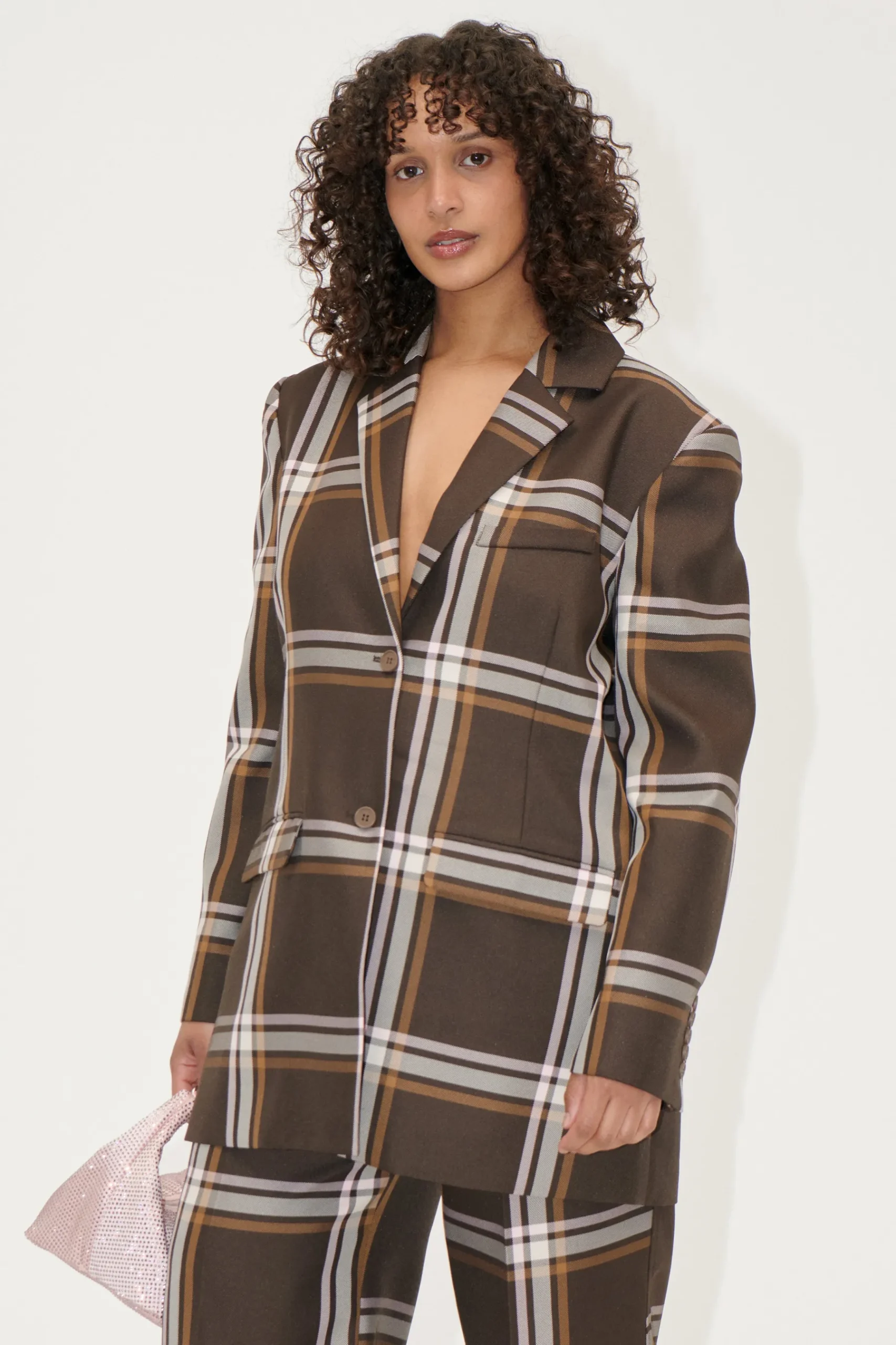 STINE GOYA Long Sleeve Boxy Blazer - Weaved Checks WeavedChecks Outlet
