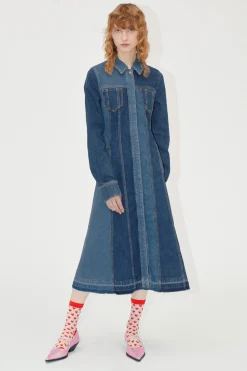 STINE GOYA Long Sleeve Denim Dress - Two Tone Denim TwoToneDenim Cheap