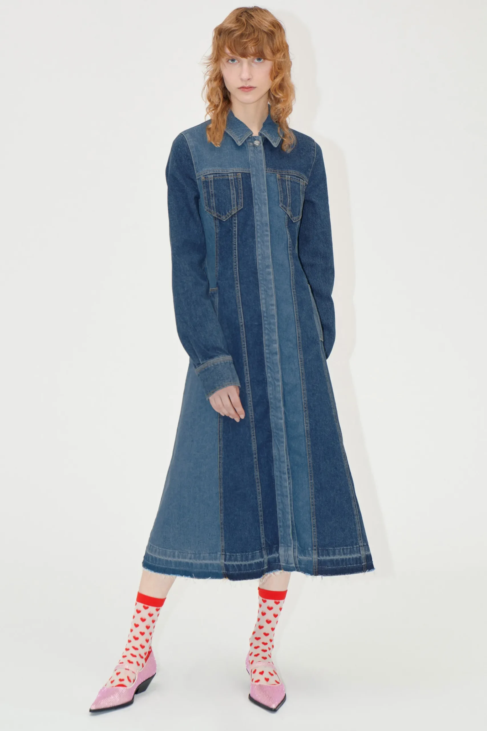 STINE GOYA Long Sleeve Denim Dress - Two Tone Denim TwoToneDenim Cheap
