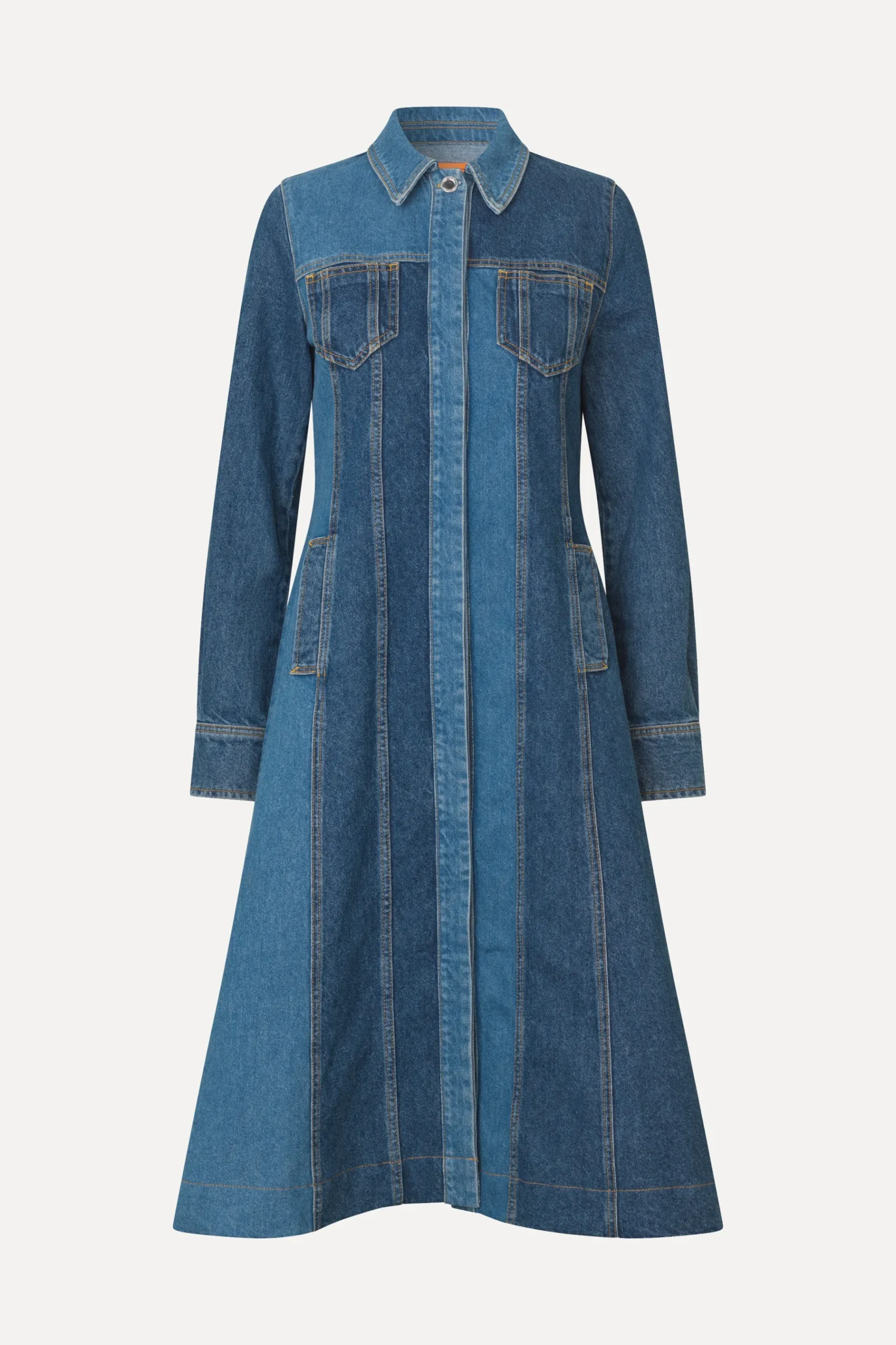 STINE GOYA Long Sleeve Denim Dress - Two Tone Denim TwoToneDenim Cheap