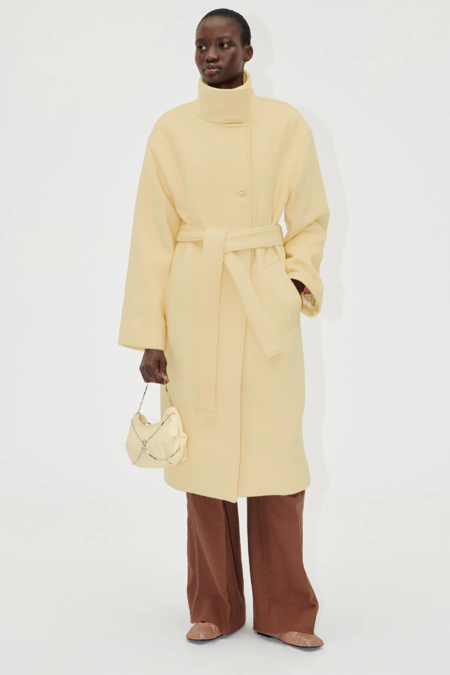 STINE GOYA Long Sleeve High Collar Coat - Butter Milk ButterMilk Hot