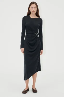 STINE GOYA Long Sleeve Midi Dress With Fixed Buckle - Jet Black JetBlack Outlet