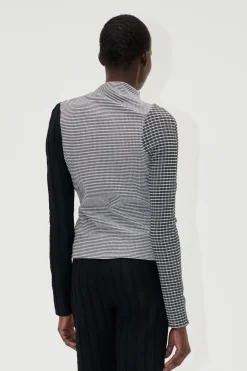 STINE GOYA Long Sleeve Pleated Shoulder Top - Black / White Hot