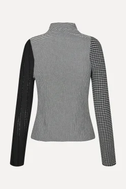 STINE GOYA Long Sleeve Pleated Shoulder Top - Black / White Hot