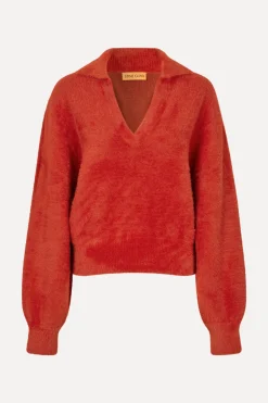 STINE GOYA Long Sleeve V Neckline Collar Jumper - Red Ochre RedOchre Online