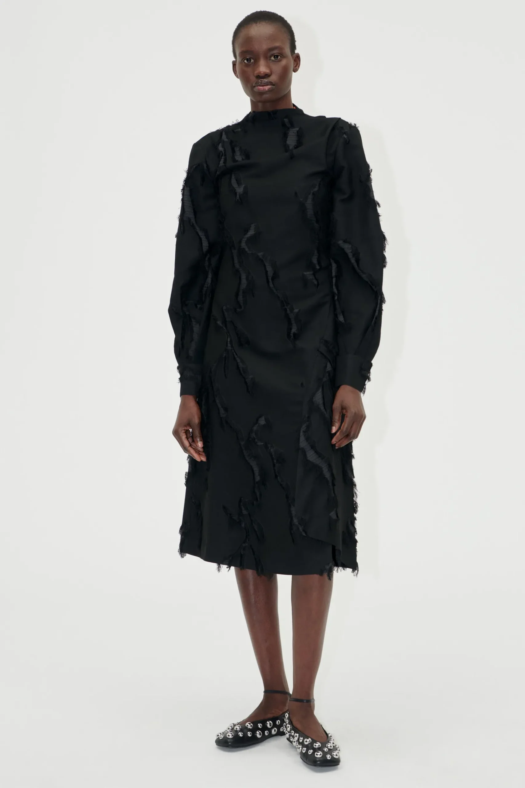 STINE GOYA Shoulder Pleated Long Dress - Jet Black JetBlack Discount