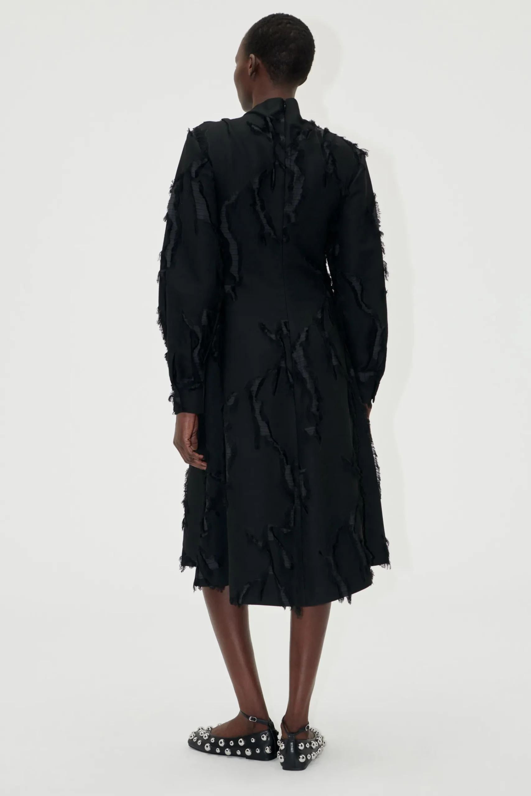 STINE GOYA Shoulder Pleated Long Dress - Jet Black JetBlack Discount