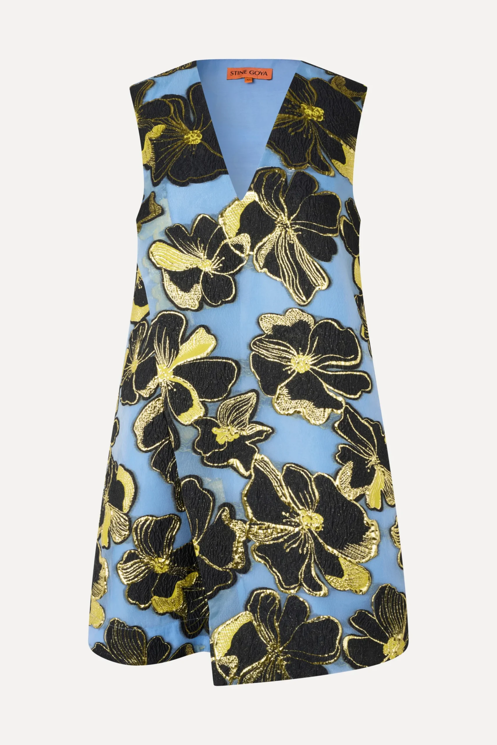 STINE GOYA Sleeveless V-Neck Short Dress - Blue Anemone Jacquard NeckShortDress-BlueAnemoneJacquard Discount