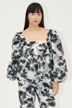 STINE GOYA Square Neck Long Sleeve Top - Anemone Jacquard AnemoneJacquard Sale