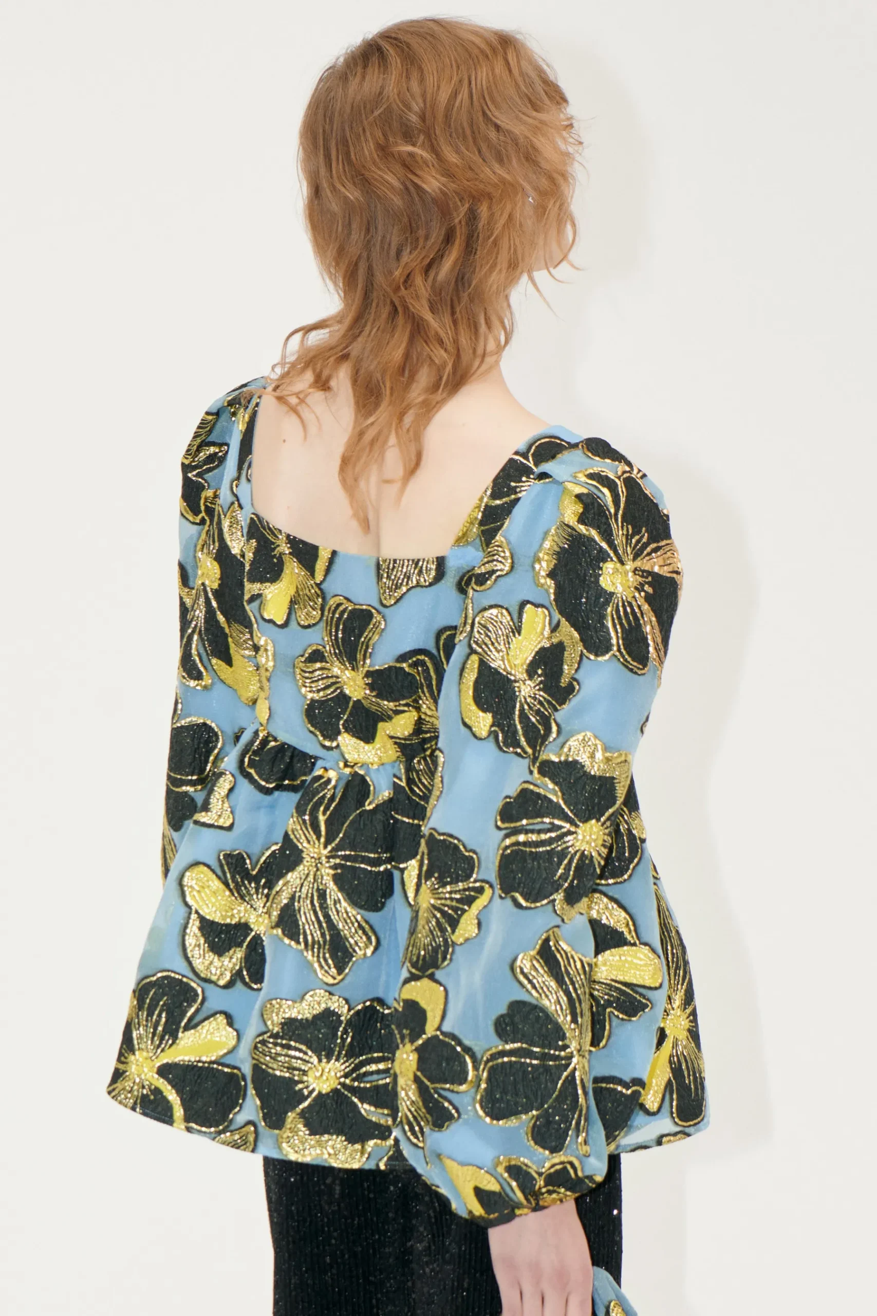 STINE GOYA Square Neck Long Sleeve Top - Blue Anemone Jacquard BlueAnemoneJacquard Store