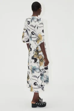 STINE GOYA Three-Quarter Sleeve Midi Dress - Fine Line Poppies QuarterSleeveMidiDress-FineLinePoppies Flash Sale