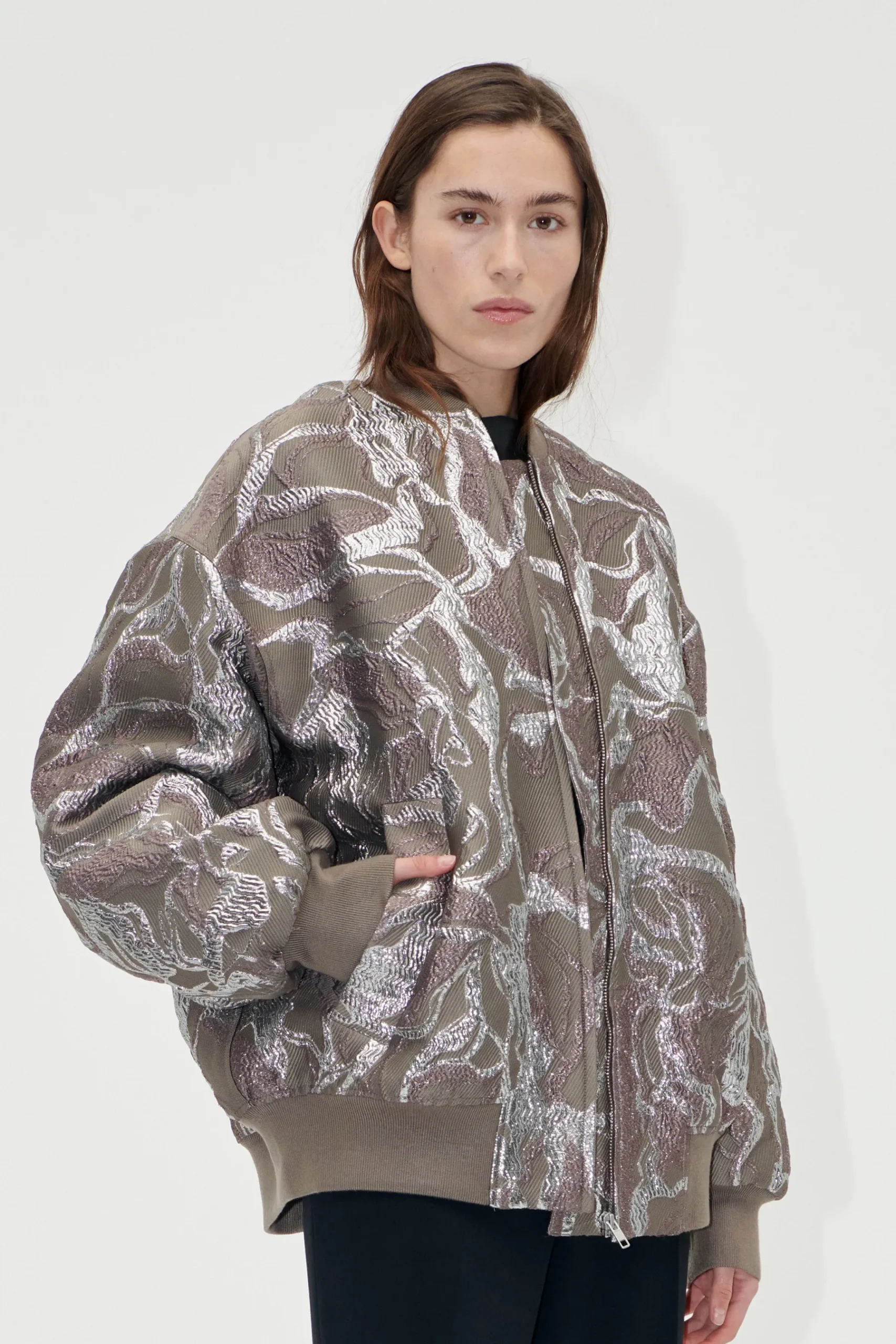 STINE GOYA Volominous Bomber Jacket - Abstract Foliage AbstractFoliage Flash Sale