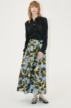 STINE GOYA Voluminous Midi Skirt - Blue Anemone Jacquard BlueAnemoneJacquard Cheap