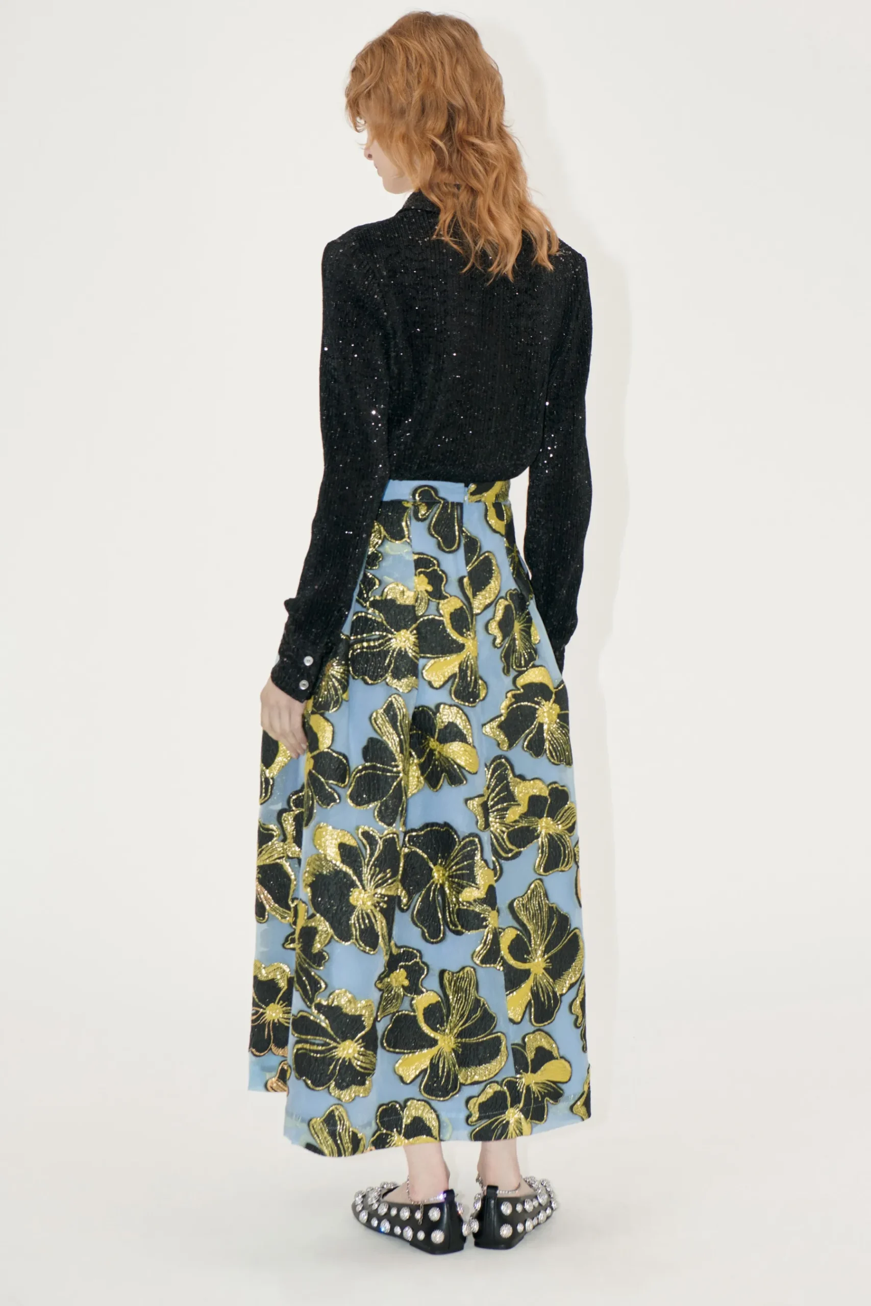 STINE GOYA Voluminous Midi Skirt - Blue Anemone Jacquard BlueAnemoneJacquard Cheap
