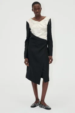 STINE GOYA Wrap Midi Dress - Black / Butter Milk Fashion